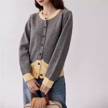 Autumn new small short gray lazy soft waxy sweater cardigan women s knitted sweater versatile coat One size