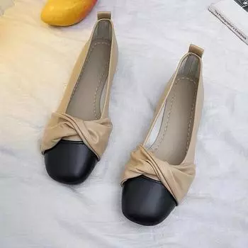 Осенние новые квадратные носки с неглубоким носком удобные однотонные элегантные женские туфли повседневные плиссированные дышащие туфли на плоской подошве 35 белый