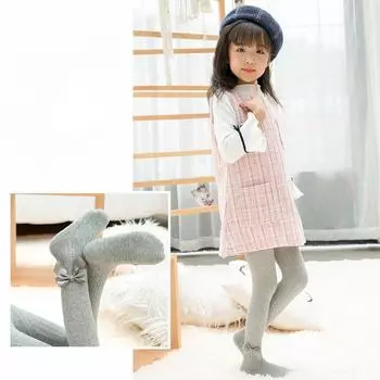 Осенние новые стильные хлопковые вязаные колготки с бантом вертикальные носки для девочек 5-8 лет детские носки 3 нижних носка XS белый