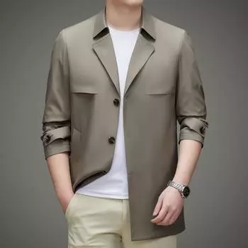 Autumn new suit collar men s windbreaker business casual solid color middle-aged coat mid-length dad button top 170