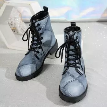 Autumn new thick heel cotton boots women round head front strap anti-slip wear-resistant short boots 36 синий