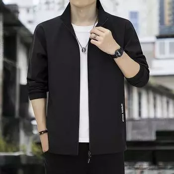 Autumn New Trend Stand-up Collar Loose Coat Youth Simple Versatile Casual Comfortable Top L чёрный