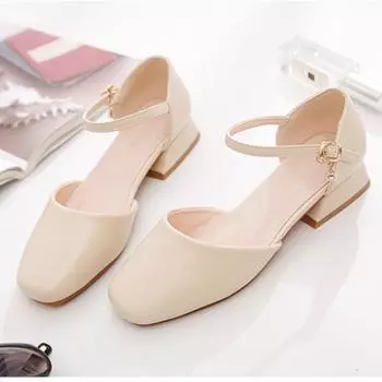 Новые осенние женские туфли, сандалии с квадратным носком, мягкие рабочие туфли на низком каблуке, ремешок с пряжкой на щиколотке, абрикосовый, бежевый, неглубокий, дропшиппинг 35 бежевый