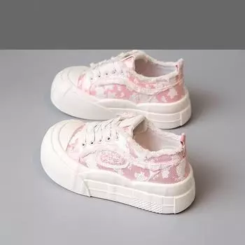 Autumn New Womens Fashion Lace-up Round Toe Color-blocked Thick-soled Womens Vulcanized Shoes Casual Walking Street Canvas Shoes 35