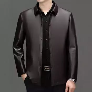 Autumn new young and middle-aged men s leather jackets, business casual snap button lapel leather jackets, fashionable and versatile jackets 170