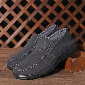 Autumn one-pedal men s shoes washed cloth thickened breathable casual canvas shoes polyurethane soft sole middle-aged and elderly father 39