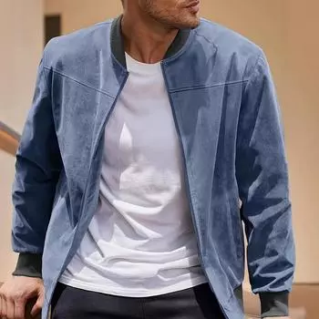 Autumn Pilot Jacket, Men s Casual Suede Fleece Zipper Stand-up Collar Top S