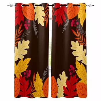Autumn Plant Maple Leaf Countryside Blackout Curtains For Living Room Bedroom Window Treatment Blinds Drapes W135 x H60cm