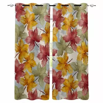 Autumn Plant Maple Leaf Countryside Blackout Curtains For Living Room Bedroom Window Treatment Blinds Drapes W135 x H60cm