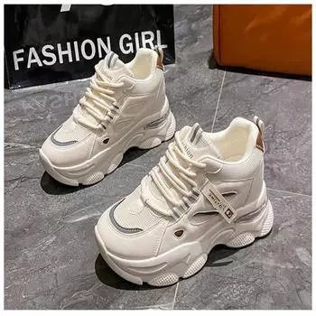 Autumn Platform Sneakers for Women 2024 Spring Pu Leather Non-Slip Sports Shoes Ladies Lace-Up Thick Bottom Vulcanized Shoes 35 чёрный