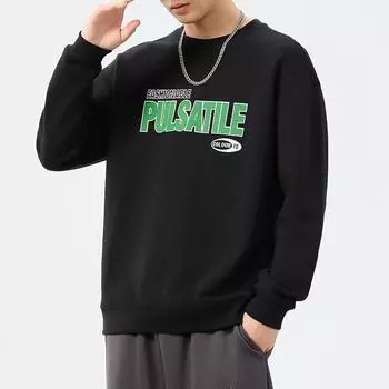 Осенний свитер с принтом мужской 360 г тяжелый хлопок модный тренд свободный большой размер круглый вырез длинный рукав верхняя одежда M хаки