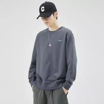 Осенний свитер с круглым вырезом, мужской свободный свитер большого размера, модная брендовая рубашка с длинным рукавом, мужская одежда M серый