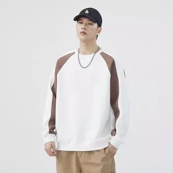 Осенний свитер-свитшот для мужчин, цветные блоки, круглая горловина, длинные рукава, свободный, повседневный, модный, подростковая рубашка-низ, трендовые топы S