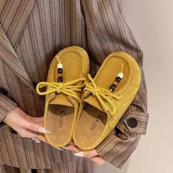 Autumn retro bag head solid color half slippers women s new one-pedal lazy shoes women s platform slippers 35