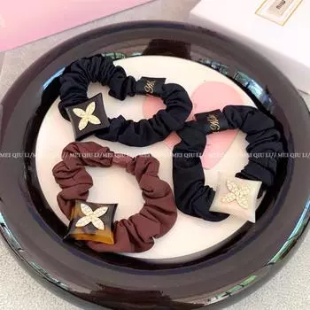 Autumn Rhinestone Four-Leaf Clover Hair Band – High Elastic, Fashionable, Ponytail Rubber Band белый