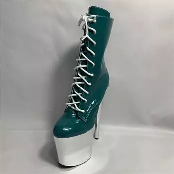 Autumn round head super high heel waterproof table 20CM women s fashion short boots trendy low tube showing legs thin green fashion boots 34 зелёный