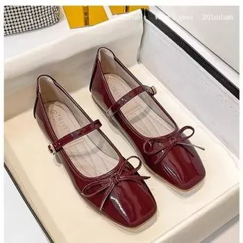 Autumn Silver Bowtie Mary Jane Flats Shoes Women Round Toe Fashion Leather Loafers Flat Shoe Woman Zapatillas Mujer Size 35-40 35 вино красного