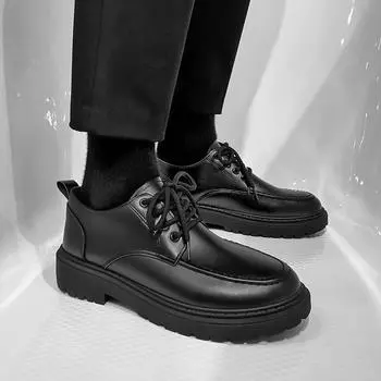 Autumn single shoes men s casual leather shoes big head shoes British tooling shoes trendy black small leather shoes shallow mouth trendy shoes 39