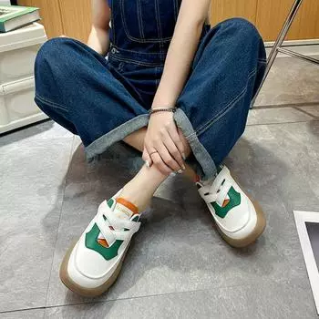 Autumn Sneakers for Women 2024 New Heightening Platform Flat White Casual Shoes Zapatillas Mujer Ladies Comfort Vulcanized Shoes 35 зелёный