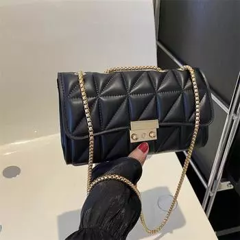 Autumn solid color embroidery thread 2024 new fashion design trend foreign style texture lock portable shoulder messenger women s bag чёрный