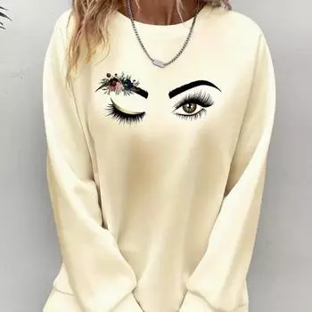 Осенняя и весенняя одежда с принтом больших глаз и ресниц, топы-свитера для женщин с круглым вырезом и длинным рукавом XS чёрный