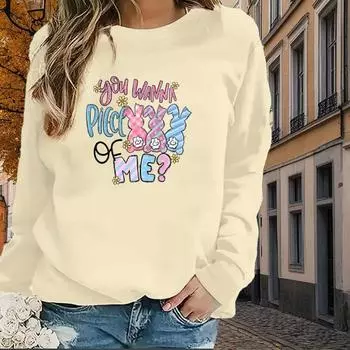 Autumn&Spring Clothing Easter Alphabet Print Sweater Tops for Women Round Neck Long Sleeve XS чёрный