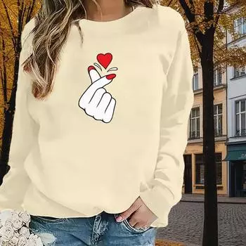 Осенне-весенняя одежда с принтом в виде сердца, топы-свитера для женщин с круглым вырезом и длинным рукавом XS чёрный