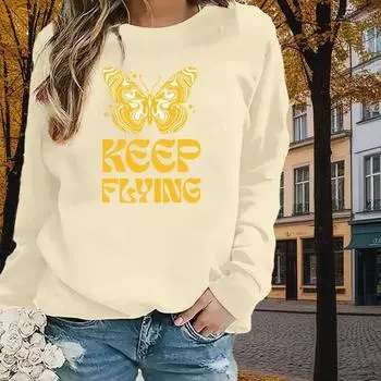 Осенне-весенняя одежда с рисунком бабочки маслом, топы-свитера для женщин с круглым вырезом и длинным рукавом XS чёрный