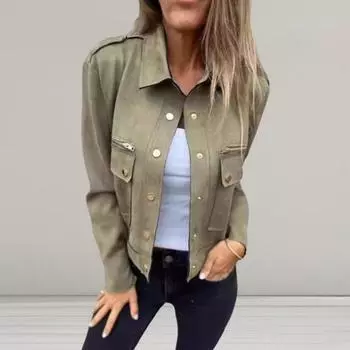 Пальто осень-весна Карман-клапан Застежка-молния Декор Отложной воротник Длинные рукава Однобортный крой Пуговицы Карго Стиль Повседневный XXXL чёрный