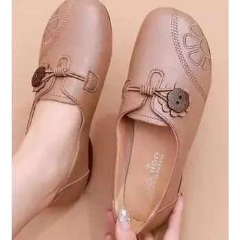 Autumn Spring Ladies Genuine Leather Handmade Flats Non-slip Shoes Women Loafers Casual Shoes Mother Soft Comfortable Shoes 35