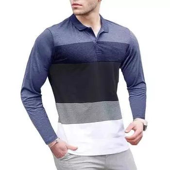 Autumn Spring Men Top Turn-down Collar Pullover Stretchy Long Sleeves Striped Print Mid Length Fitness Business S светло-серый