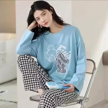 Autumn Spring Women New Pajamas Set Long Sleeve Round Neck Woman s Sleepwear Pringitng Girl Casual Loungewear M