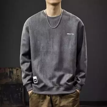 Осенний замшевый свитер с принтом тай-дай, мужская американская прочная куртка с длинными рукавами, свободная повседневная куртка на осень и зиму M темно-серого