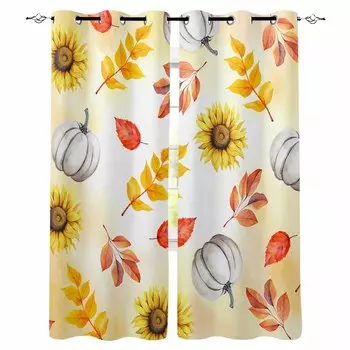 Autumn Sunflowers Pumpkin Leaves Countryside Blackout Curtains For Living Room Bedroom Window Treatment Blinds Drapes W135 x H60cm