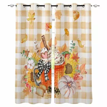Autumn Thanksgiving Sunflowers Leaves Pumpkin Blackout Curtains For Living Room Bedroom Window Treatment Blinds Drapes W135 x H60cm