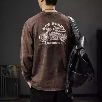 Футболка с длинными рукавами и принтом локомотива в стиле тай-дай, мужская, свободная, хлопковая, американский ретро, тяжелый свитер Tide M