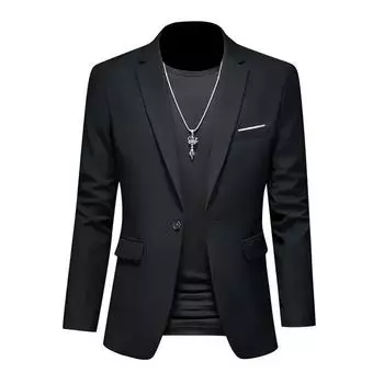 Autumn Trendy Light Luxury Men Slim Fit Suit Formal Subtlety JacketCasual Business Solid Color Lapel Long Sleeve Pockets Suit M чёрный