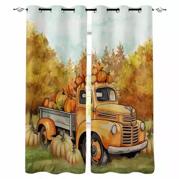 Autumn Truck Plant Maple Leaf Pumpkin Countryside Blackout Curtains For Living Room Bedroom Window Treatment Blinds Drapes W135 x H60cm