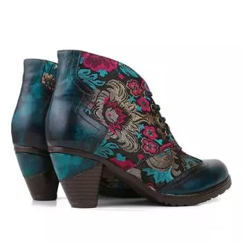 Autumn viscose shoes low tube top layer cowhide women s sgs short blue round head fashion boots 36