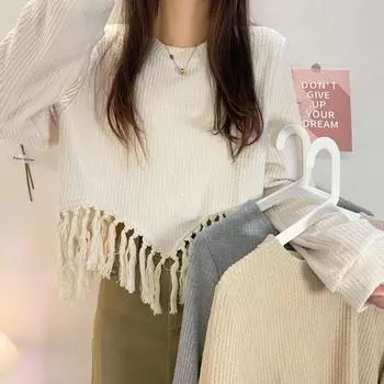 Осенняя одежда с длинными рукавами, трикотаж, женский новый свитер с бахромой, короткий стиль, студенческий топ Tide One size