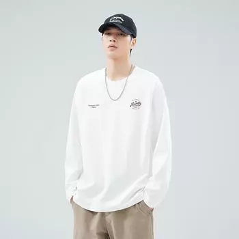 Осенний белый свитер с длинными рукавами, мужская свободная рубашка большого размера с круглым вырезом, одежда и топы, модный бренд M бежевый