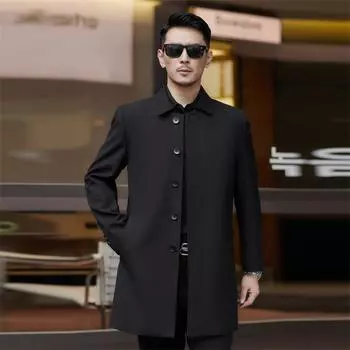 Autumn Windbreaker Men s Mid-length Wool Lapel Coat Middle-aged and Elderly Loose Casual Top Dad s Buttoned Coat 170