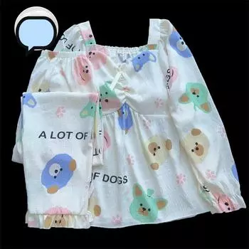 Autumn Winter Cute Bear Letter Print Women s Pajamas Set Sweet Kawaii Long Sleeve & Pants Sleepwear Raglan Sleeve V-neck Pajamas M