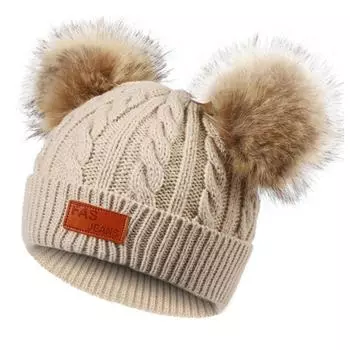 Autumn Winter Cute Children s Knitted Hat With Double Haired Balls Warmth Solid Color Children Hat For Boys Girls Accessorie чёрный