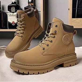 Осенне-зимняя мода МУЖСКАЯ спортивная обувь с высоким берцем, классический дизайн, нескользящие ботинки на толстой подошве для работы на открытом воздухе 39 жёлтый