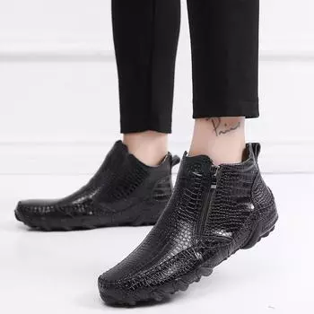 Autumn Winter Fur Men Boots Handmade Casual Ankle Boots Winter Boot with Fur Keep Warm Shoes High Quality Hombres Chelsea Shoes 38 чёрный