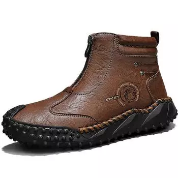 Осенне-зимняя обувь из натуральной кожи для мужчин, водонепроницаемые уличные мужские ботинки, удобные мужские ботинки для пеших прогулок 38 чёрный