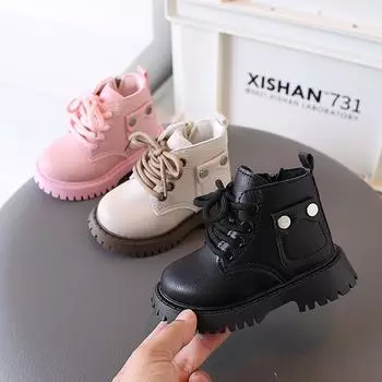 Autumn Winter Girl s Ankle Boot New Solid Color Versatile Children Fashion Boots Non-slip Thick Bottom Kids Causal Short Boots 21 чёрный