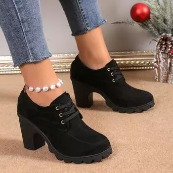 Autumn Winter High Heeled Women Boots Cross Straps Short Boots Comfortable Waterproof Boots Warm Plus Size 42 Botas Femininas 38 чёрный