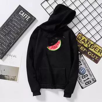 Autumn Winter Hooded Watermelon Graphic Print Sweatshirt Woman student Pullover Kawaii White Oversized Hoodies S